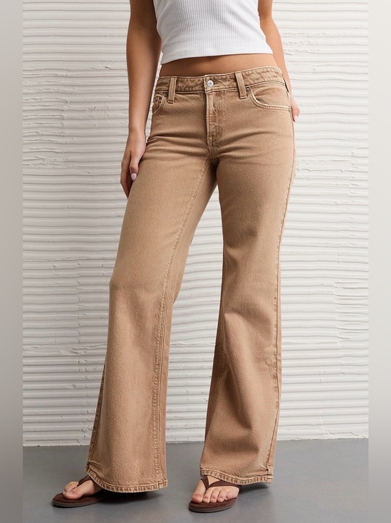 American Eagle Outfitters Pants - AE Khaki Colored Denim Low Rise Flare Jeans - Tan/Light Brown - Size 6